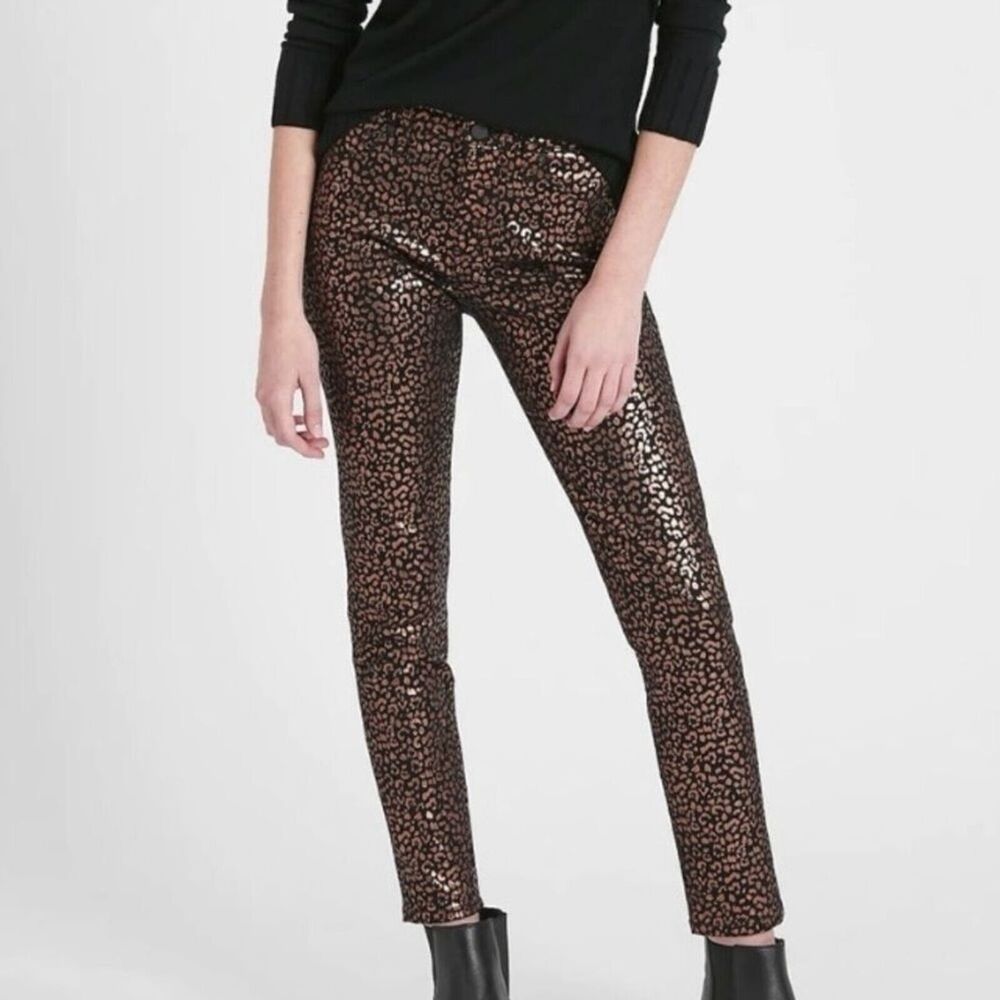 FINAL SALE Banana Republic Metallic Leopard Print Mid Rise Skinny Ankle Jeans